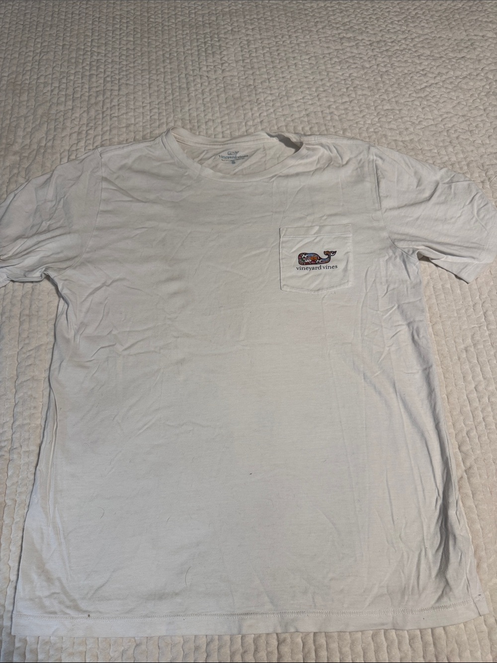 Vineyard Vines White Short-Sleeve Pocket Tee with Whale Patch